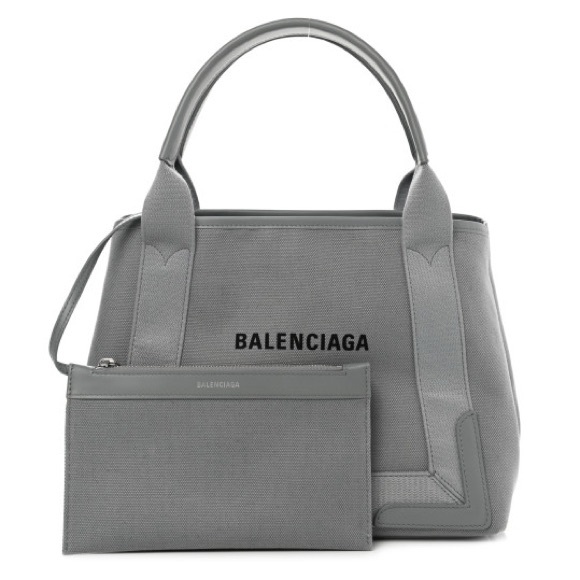 Balenciaga Handbags - Balenciaga Cotton Canvas Silk Calfskin S Navy Cabas Grey with Pouch ✨
